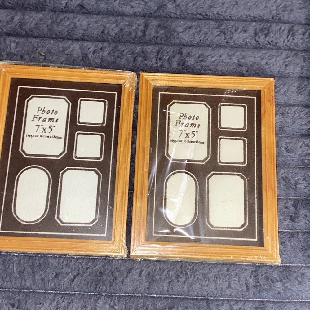 NEW Vintage PAIR‎ 5X7 Photo Collage Wood Frame hang or shelf sitter